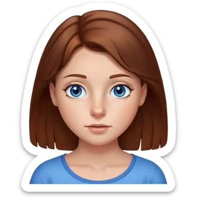 A girl with brown hair and blue eyes with freckles on her nose sticker