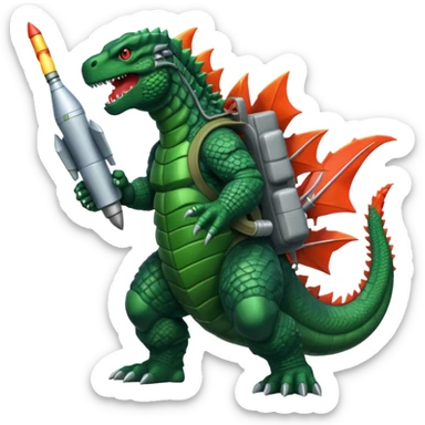 Godzilla flying with a rocket pack sticker