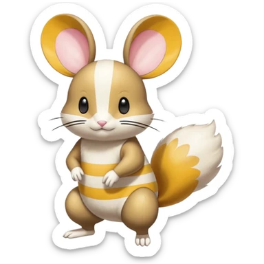 Dedenne-Cinccino-Emolga-fusion (full body) with vertical white stripes running down the whole body sticker