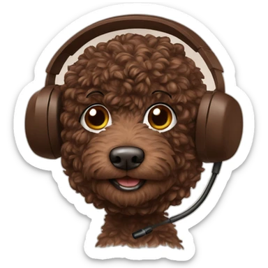 A chocolate colored doodle with a microphone headset sticker