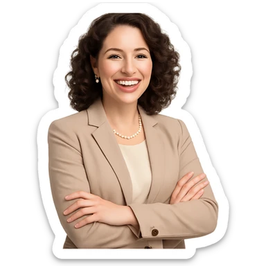 a beautiful, fancy woman as a happy and relaxed project manager, in a professional yet cheerful pose sticker