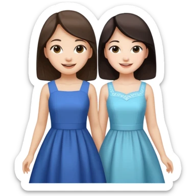 Korean girl and white brunette girl in dresses smiling sticker