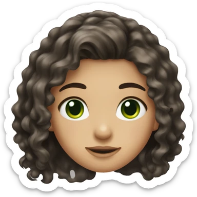 girl with long dark wavy hair with green hazel eyes and dark brows sticker