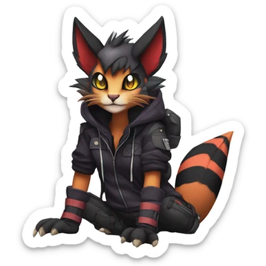 Cool Anthro Noivern-Litten-Caracal-Pokémon with edgy stripes hoodie spiked collar punk techwear Cargo Pants Full Body sticker