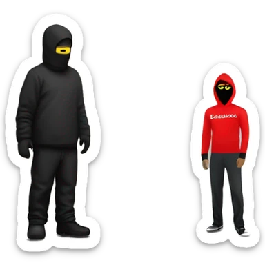 White roadman in a black ski mask standing near a German Sparkasse bank with the red logo visible. A black sports car is parked nearby. sticker
