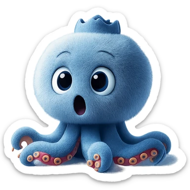 Change the octopus character's face to a surprised expression, keeping the image quality and style the same, transparent background, maintain the original style and details. sticker
