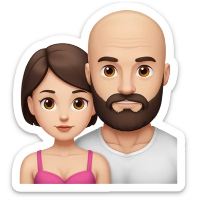 Muscular Bald man with a beard crazy in love with his young brunette wife  sticker