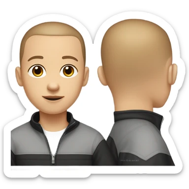 boy with very light brown skin, buzz cut, no facial hair, wearing a smart black quarter zip jumper with white t shirt underneath. sticker