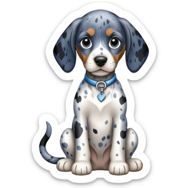 cute bluetick coonhound puppy sitting, white coat with blue-black mottled pattern sticker