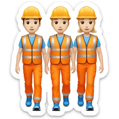 three people walking as friends, all in high-visibility vests and trainers, no hard hats sticker