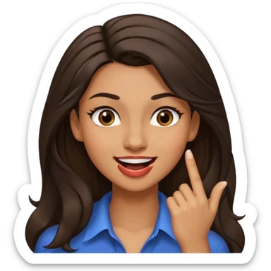 black slighty browin hair light brown skin woman, flirtatious gesture, biting her finger and winking emoji she also has tall hair and brown eyes sticker