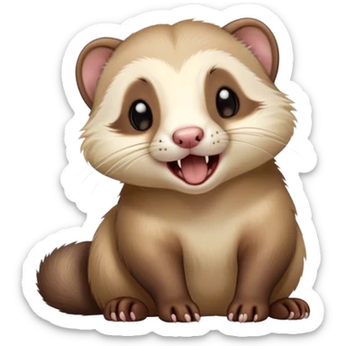 Cinematic Cute Yawning sable ferret Portrait Emoji, Head tilted slightly with an exaggerated, wide-open yawn, showcasing a long, flexible body with a plush fur in soft brown and cream, droopy, drowsy eyes, and a relaxed expression, Simplified yet irresistibly endearing features, highly detailed, glowing with a soft, cozy natural glow, high shine, relaxed yet expressive, stylized with a dash of whimsical charm, soft glowing outline, capturing the essence of a sleepy yet affectionate sable ferret that seems ready to curl up for a nap! sticker