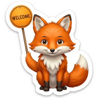 Un renard qui tiens une grosse pancarte 'bienvenue' sticker