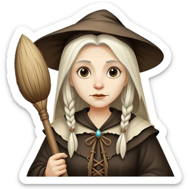 Baba Yaga sorceress woman holding a broom, old and wise sticker