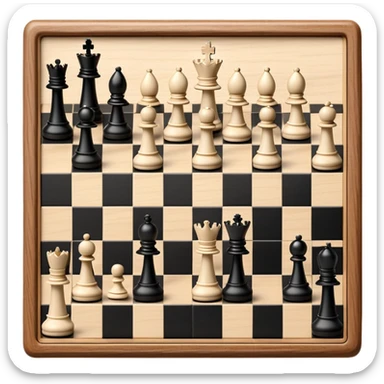 A chessboard with a few strategically placed pieces, including a king, queen, and pawns. The scene highlights the classic black and white squares of the board, emphasizing strategy and thoughtfulness in the game of chess. sticker