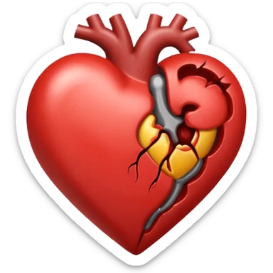 Un corazón humano roto de color gris con grietas  sangrando y expulsando sangre rodeado de vendas y tiritas que se despegan sin hacer efecto sticker