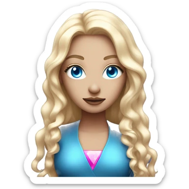 magical diva with thin pink andromedan face long blonde hair and blue eyes glowing third eye sticker