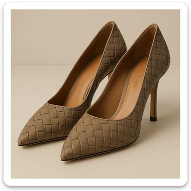 Bottega Veneta high-heeled shoes, iconic woven texture, sophisticated look, simple background sticker