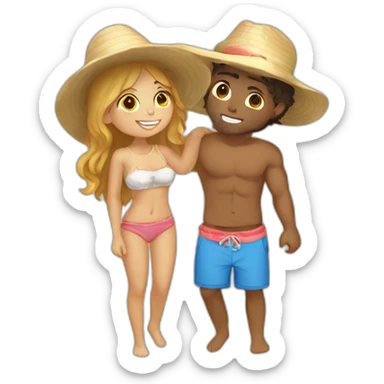 with beach clothes young metis man and white woman kiss love sticker