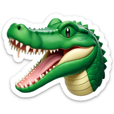 Cinematic Cute Yawning Crocodile Portrait Emoji, Head tilted slightly with a dramatic, wide-open yawn, showcasing a soft, textured emerald-green hide with slightly drooping jaws and half-closed eyes in drowsy contentment, Simplified yet irresistibly adorable features, highly detailed, glowing with a soft, cozy glow, high shine, relaxed yet expressive, stylized with a touch of reptilian whimsy, bright and endearing, soft glowing outline, capturing the essence of a sleepy yet affectionate crocodile, so drowsy it feels like it could stretch out of the screen and curl up for a nap! sticker