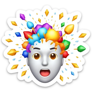 emoji of an exploding head from which various objects fly out sticker