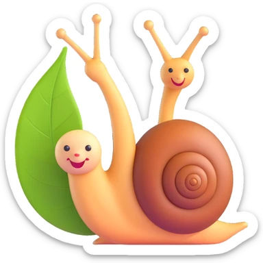 cheerful snail holding a leaf 3D emoji style sticker