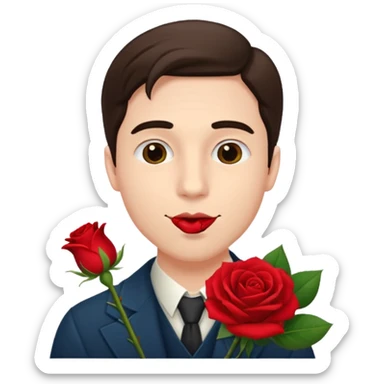 Create emoji but must be men that holding Rosein his mouth sticker