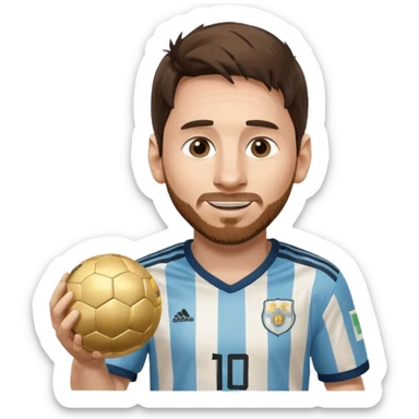 Lionel Messi winking holding a golden ball in Argentina football jersey sticker