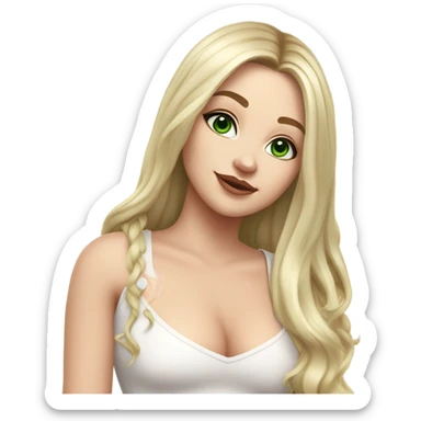 Realistic White girl with Long straight blonde hair, green eyes, tattoos, full body wearing white dress and pink knee-high leather boots, doing cute selfie pose sticker
