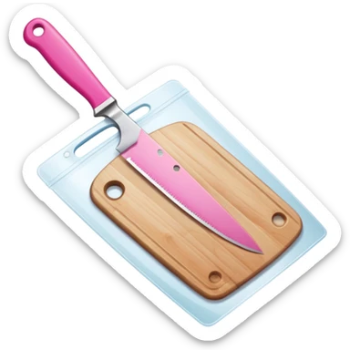 a cutting board with pink knife in bag sticker