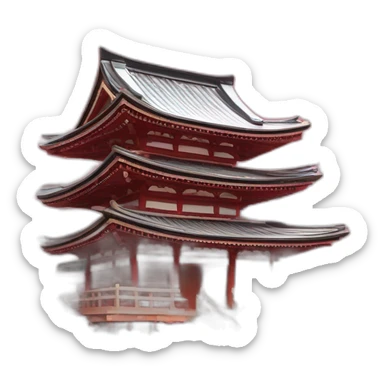 A Japanese temple made out of clouds surrounded by cherry blossom trees with the ground made out of wooden planks, digital art sticker