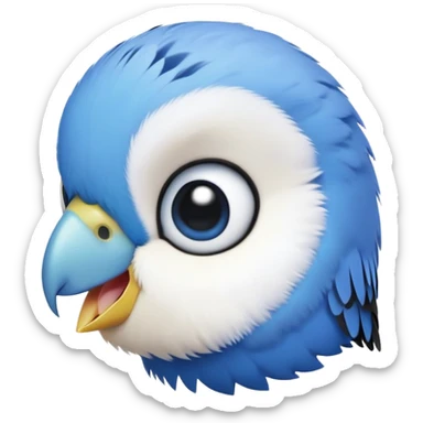 cinematic-cute-blue-budgie-portrait-emoji,-head-tilted-playfully-and-inquisitively,-featuring-a-brilliant-blue-feathered-fur-and white and black face-with-a-natural-sheen,-round,-sparkling-dark-eyes-filled-with-curiosity,-simplified-yet-irresistibly-adorable sticker