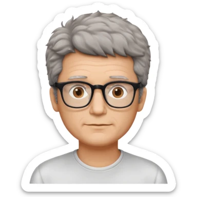 man 50 very short salt and pepper fluffy hair, brown eyes, rectangle glasses  sticker