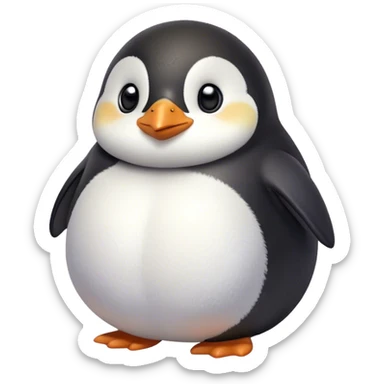 Cinematic chubby penguin, round fluffy body, tiny beak and feet, soft glowing feathers, gentle happy eyes, slightly tilted head, warm and irresistibly cute. sticker
