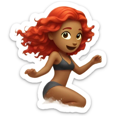 Girl flipping on beach with red hair sticker