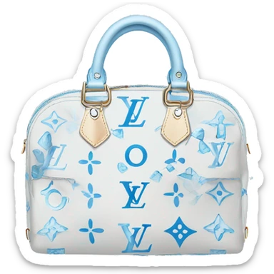 White Designer Louis Vuitton bag with baby blue monogram and baby blue trim sticker
