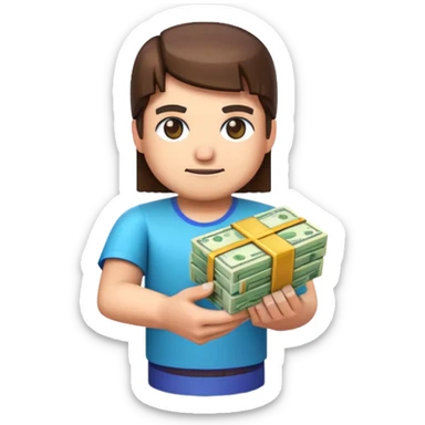 emoji style icon, minecraft blocky character holding a stack of money, pixel art style, bright colors, simple background, 3D glossy emoji, centered composition, soft shadow, high detail, clean outline, white background sticker