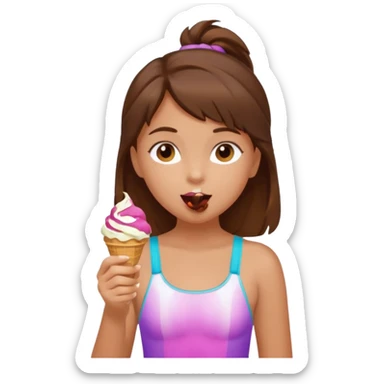 girl kid brunet haired swimsuit, eating ice cream, sun sticker