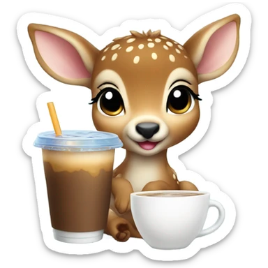 Baby deer drinking iced coffee sticker
