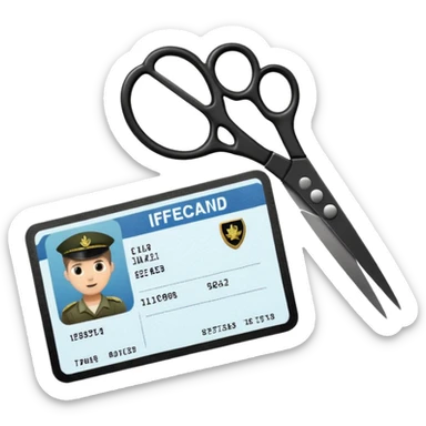 Floating black Scissors cutting in half an idf soldier ID card with a little chip in 2 parts sticker