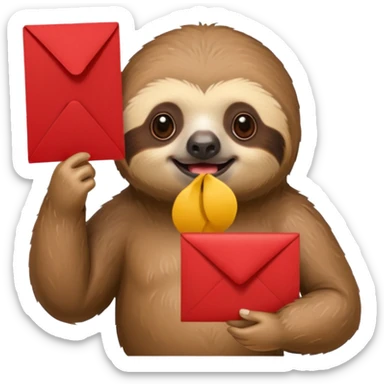 A sloth holding a red invitation in his hand sticker