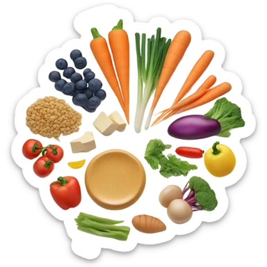 round white plate with healthy food sticker