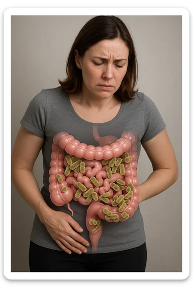 donna con batteri cattivi pieni nel suo intestino immagini realistiche sticker