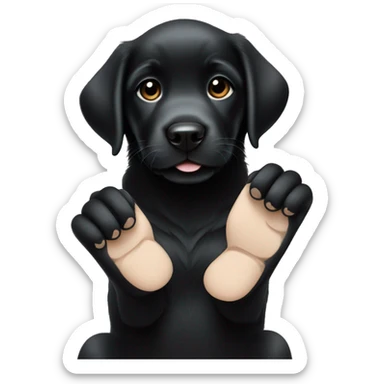 sitting black labrador puppy makes high five with one paw sticker
