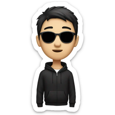 programmer, student, asian, black hair, black eyes, male, round face, black sunglasses, black hoodie sticker