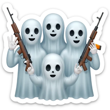 Fantasmas con un fusil y haciendo haciendo en en forma de ✌️ con los dedos sticker