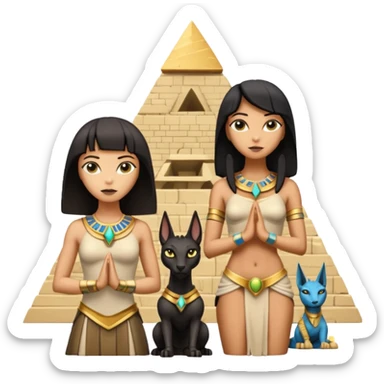 Kindly alien Protecting silky black-haired tiny statuette scale female Anubis and pyramid scenery stone-age cracked irregular   sticker