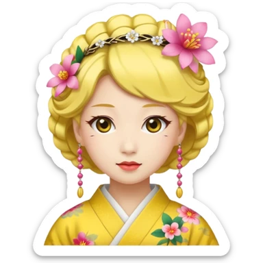 Japanese Princess with floral hairpin, yellow sticker