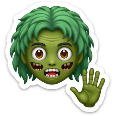 Faça um emoji de zumbi que se pareça comigo. Categorias: cabelo ondulados pretos, pele verde, usa aparelho! sticker