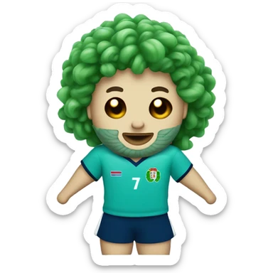 A Portuguese man with the number seven jersey on in a stadium with puffy hair sticker